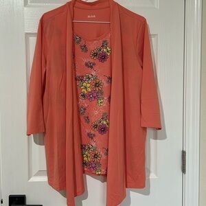Blair faux cardigan coral 3/4 sleeve top sz Large